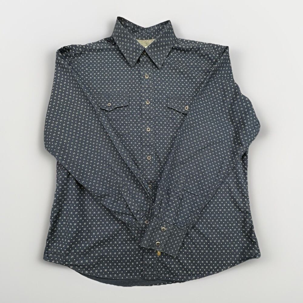 Wrangler Retro Premium Size XL Button Up Mens Shirt Navy Print Long Sleeve - Picture 2 of 10